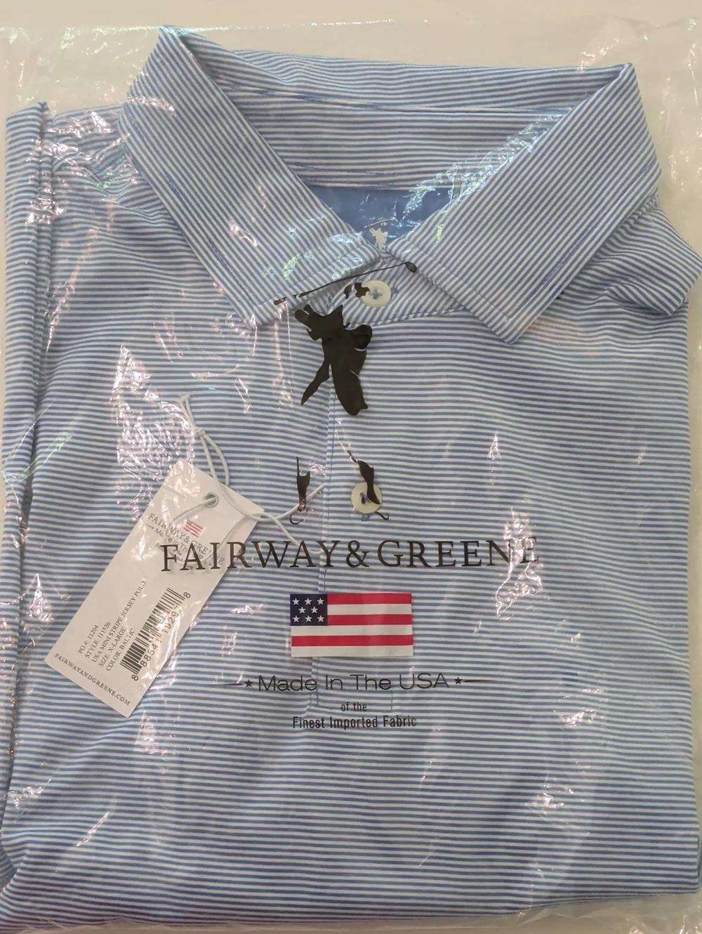 Fairway & Greene Light Blue and White Striped Polo